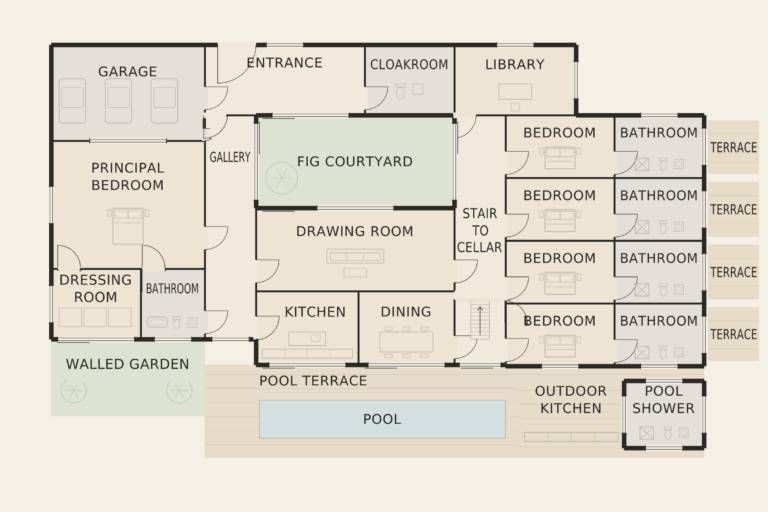 Azure Residence — Ground floor (illustrative floor plan)