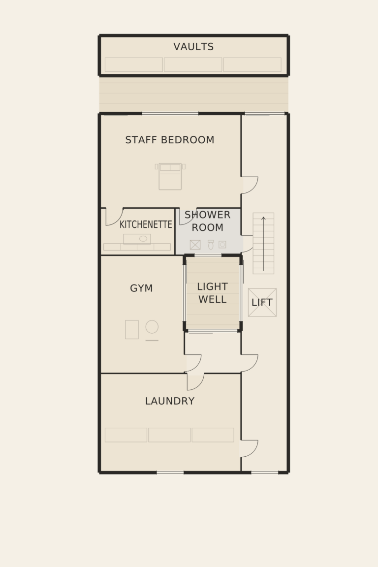 Belgravia House — Lower ground floor (illustrative floor plan)