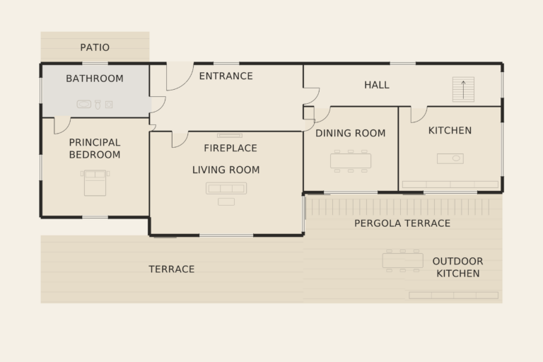 Can Aurelia — Main house — upper level (illustrative floor plan)