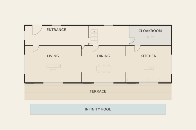 Casa Horizonte — Entrance level (illustrative floor plan)