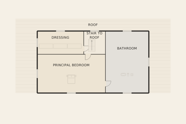 Casa Horizonte — Upper level (illustrative floor plan)