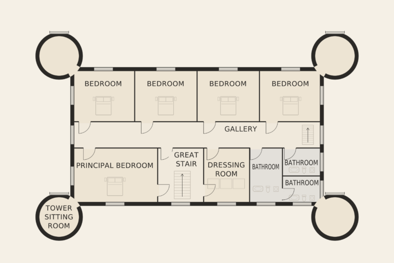 Château de Rivelaire — First floor (illustrative floor plan)