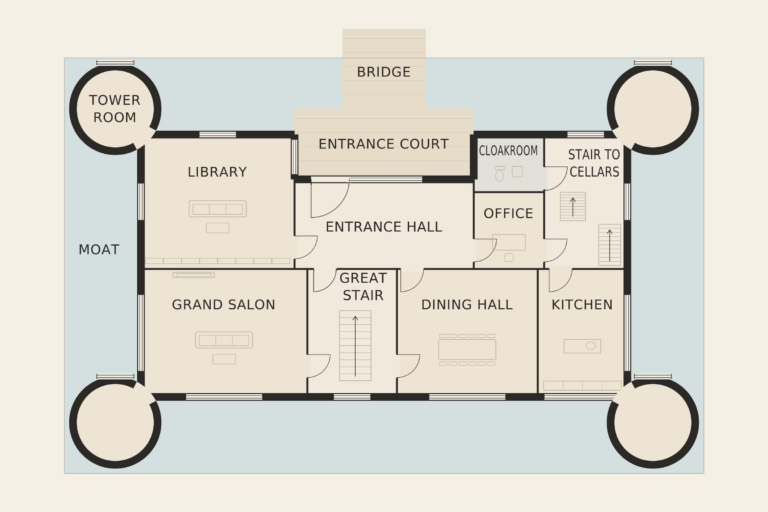 Château de Rivelaire — Principal floor (illustrative floor plan)