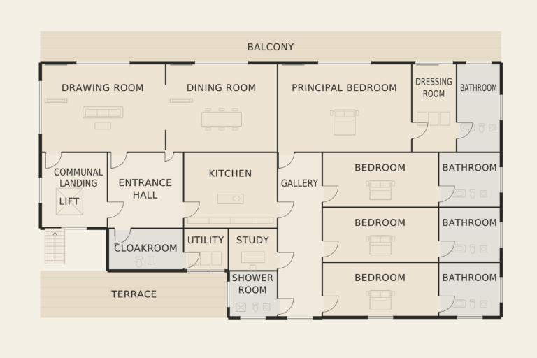 Kensington Garden Residence — Main floor (lateral) (illustrative floor plan)