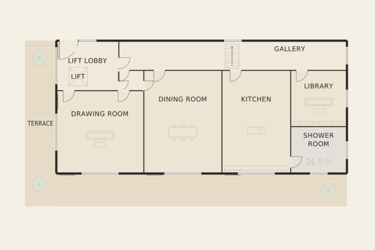 Mayfair Penthouse — Main floor (illustrative floor plan)