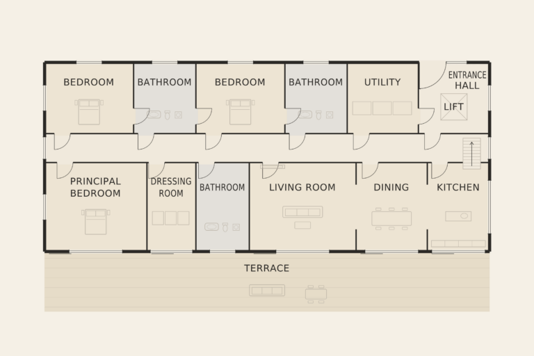 Penthouse Digue de Mer — Main floor (illustrative floor plan)