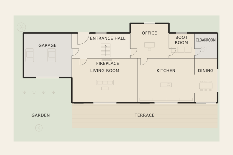 Villa des Dunes — Ground floor (illustrative floor plan)