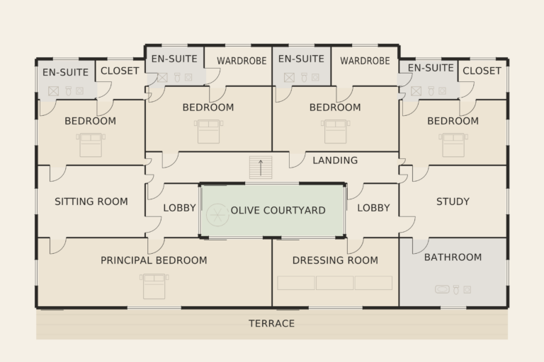 Villa Solara — First floor (illustrative floor plan)