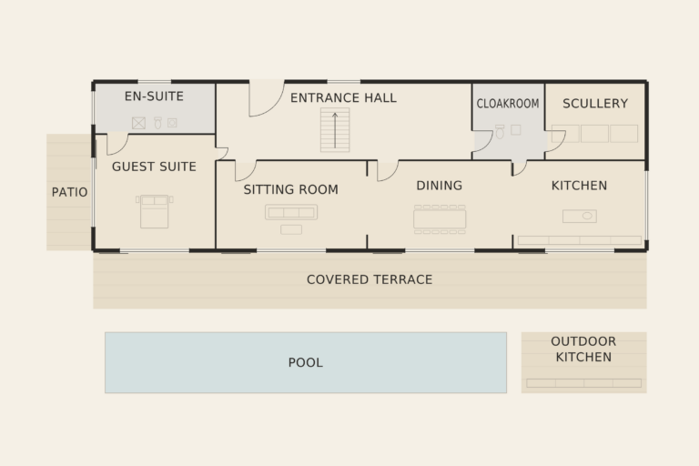 Villa Solara — Ground floor (illustrative floor plan)
